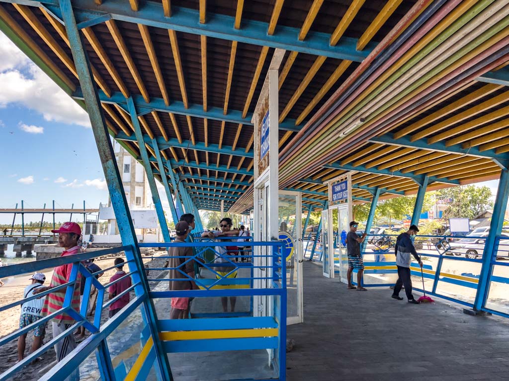 bangsal ferry pier waiting room lombok indonesia - laugh travel eat