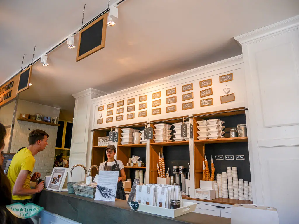 ice cream counter at gelateria romana verona italy