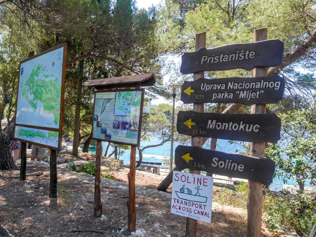 road signs for exploring mljet national park croatia