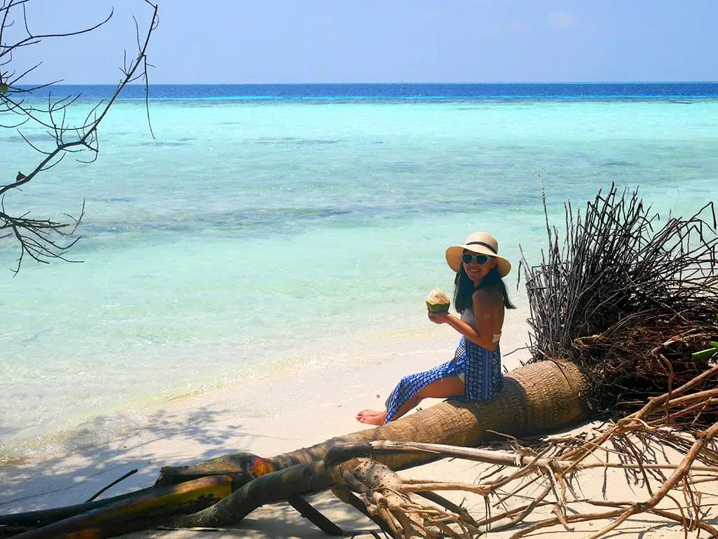 Picnic Island with me and a coconut, near Gaafaru, Maldives | Laugh Travel Eat