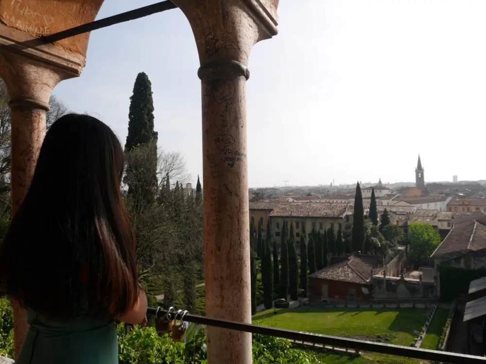 Me looking out to a paranomic view of Verona at Giordan Giusti| Laugh Travel Eat