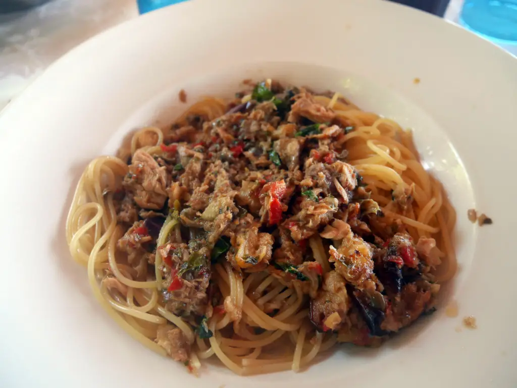 Delicious Aeolian Pasta at Delfino Restaurant, Salina, Aeolian Islands
