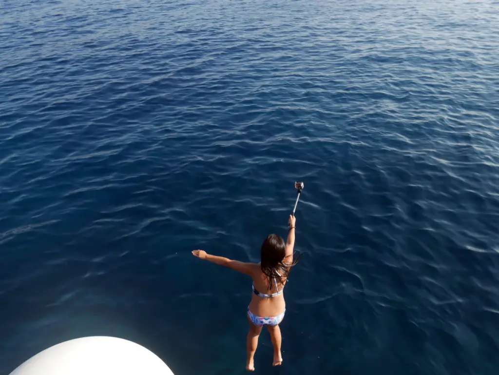 Recording a leap off the boat in Aeolian Islands