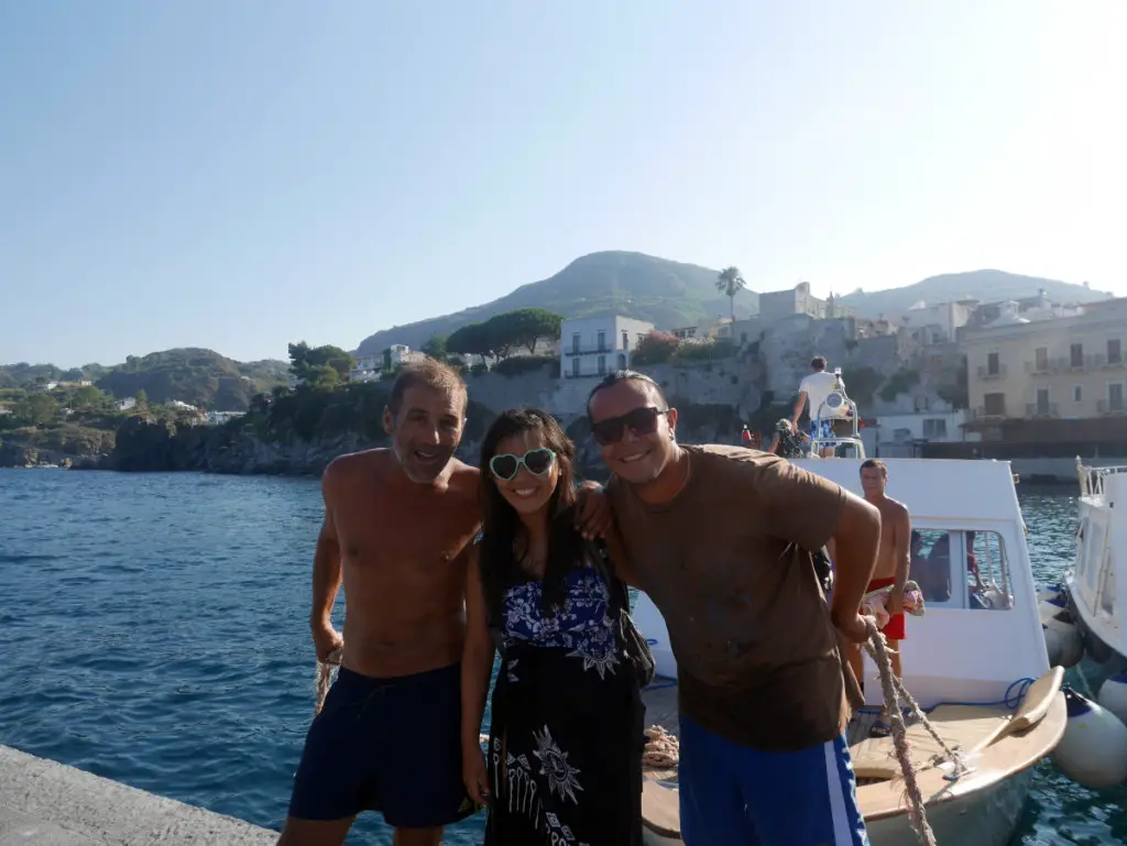 Photo with the crew on my boat trips in the Aeolian Islands