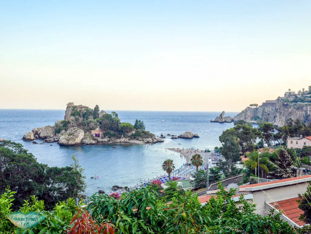 View of Isola Bella and beach at Taormina | Laugh Travel Eat