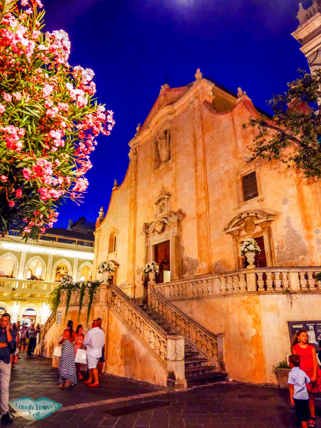 Front view of San Giuseppe Church in Taormina at night | Laugh Travel Eat