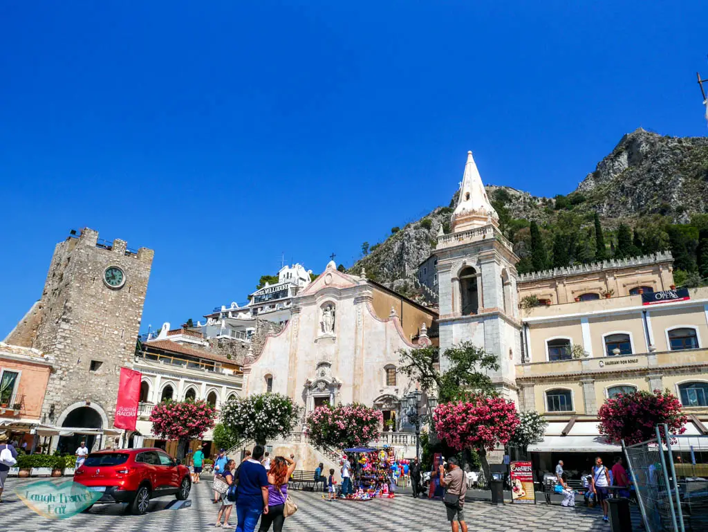Square in front of San Guiseppe during daytime in Taormina | Laugh Travel Eat