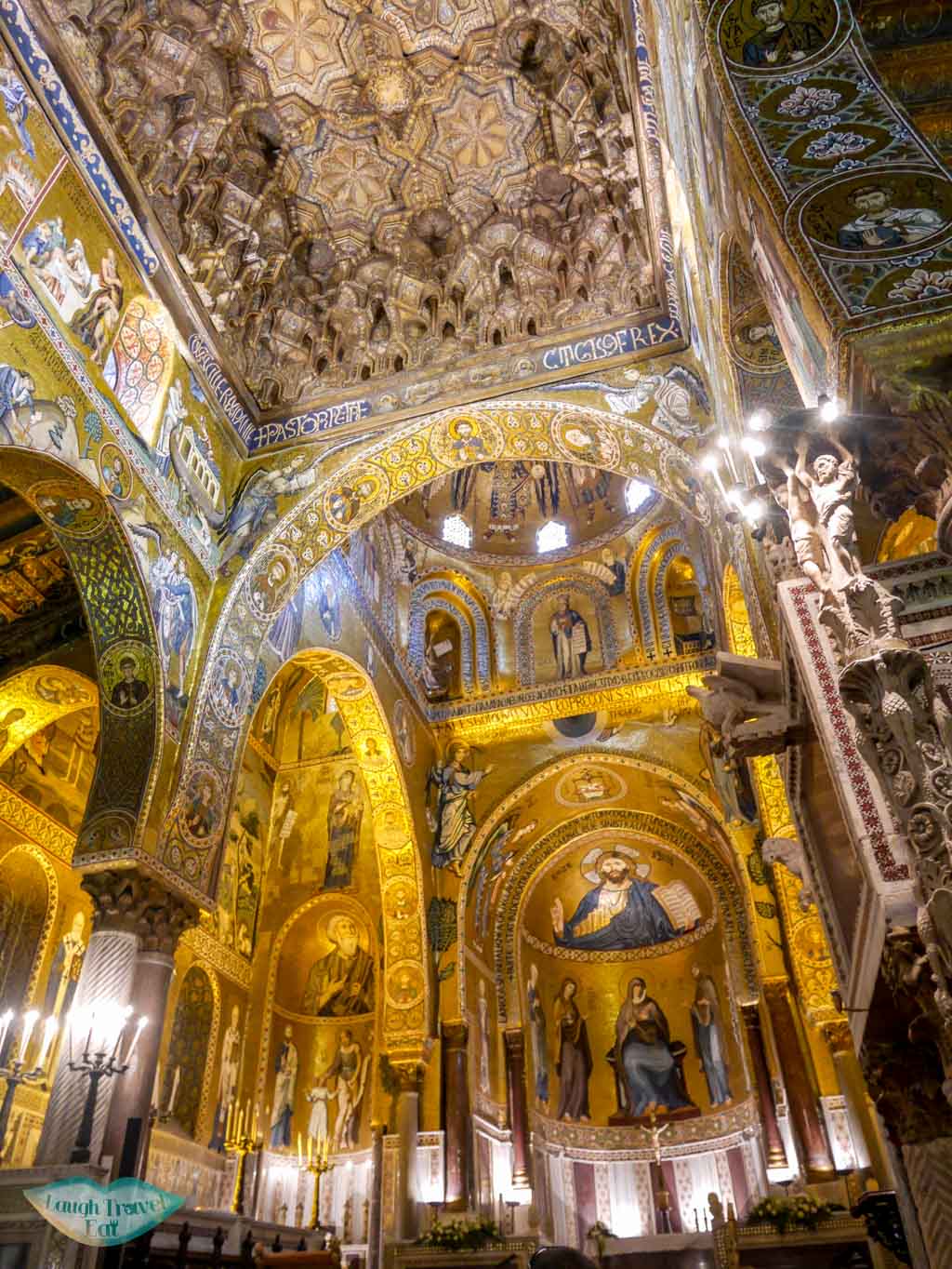 The richly decorated Chapel Palatina in Palermo, famous for its golden mosaic | Laugh Travel Eat