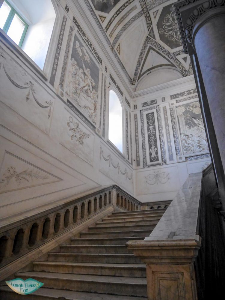 Polished, white marble staircase in the Benedictine Monastery in Catania, Sicily | Laugh Travel Eat