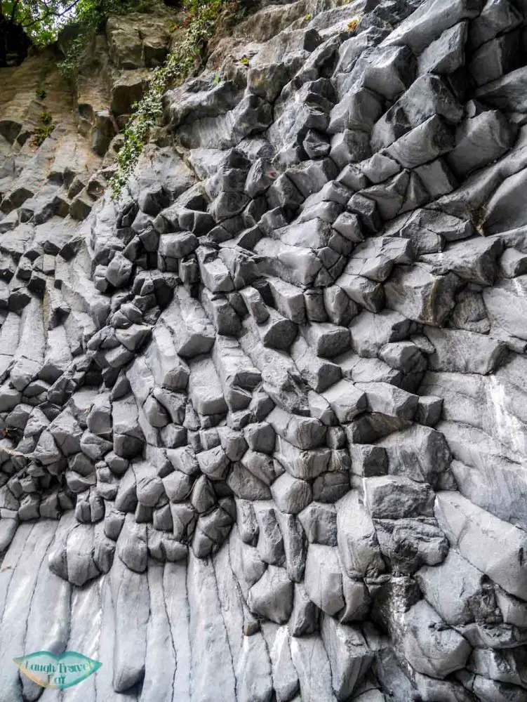 Close up of the columnar jointing along the gorge of Alicantara river, Mount Etna, Catania, Sicily | Laugh Travel Eat