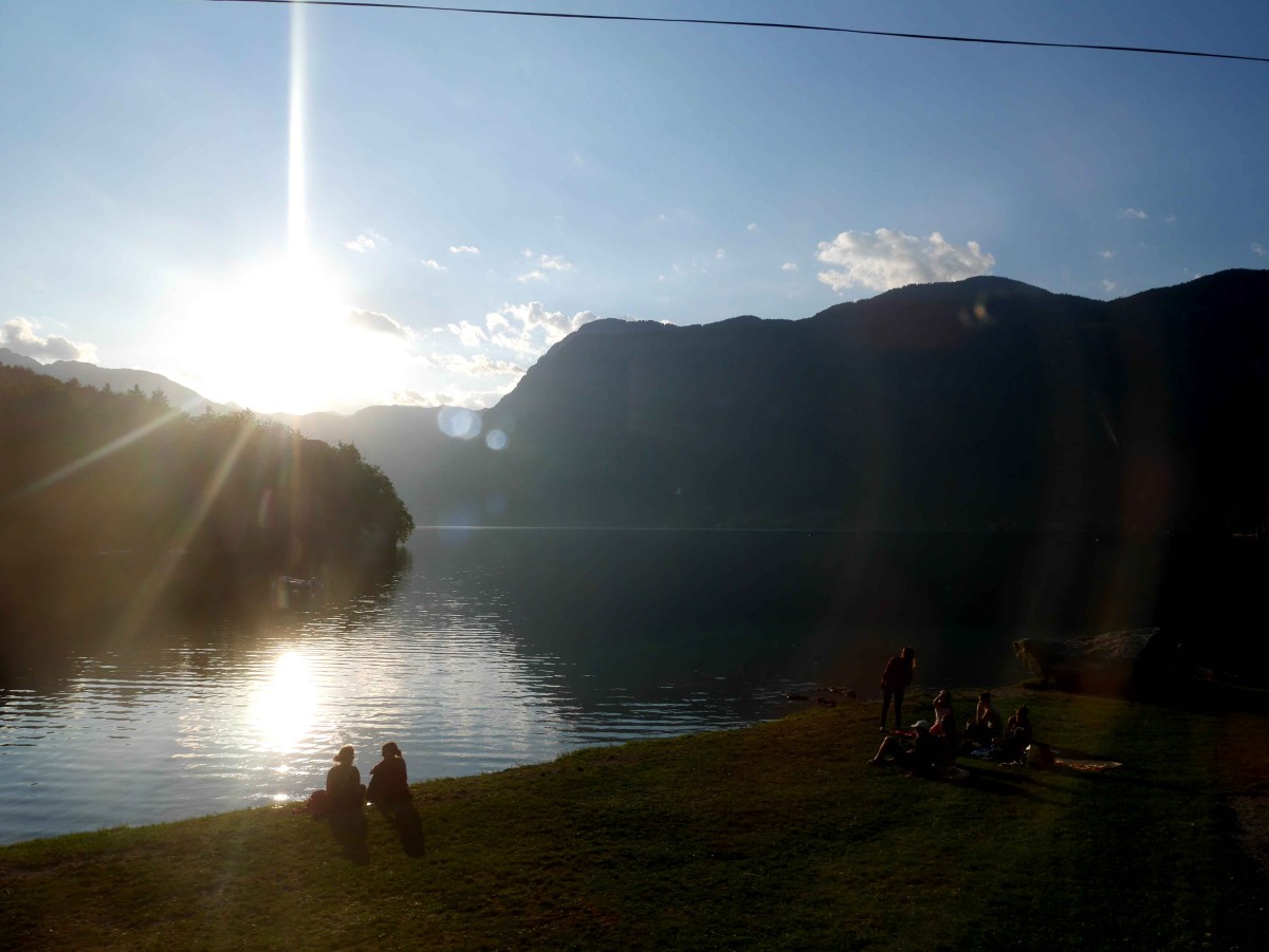photo taken from inside the bus going past Lake Bohinj!