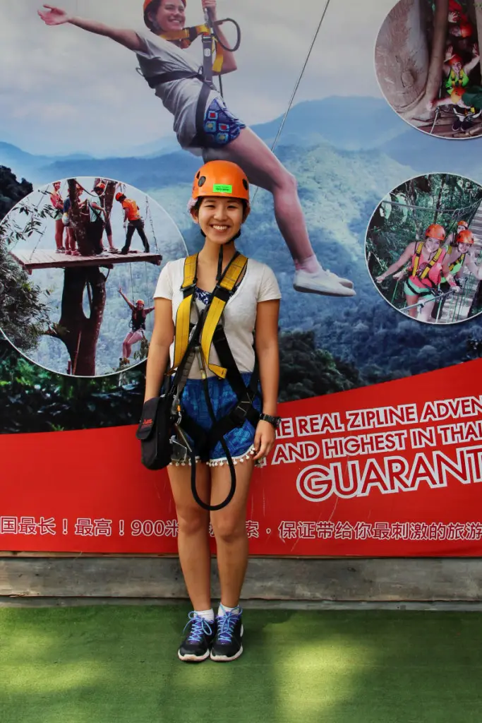 Fitted for equipment and ready for zip lining at Skyline Adventure, Chiang Mai | Laugh Travel Eat