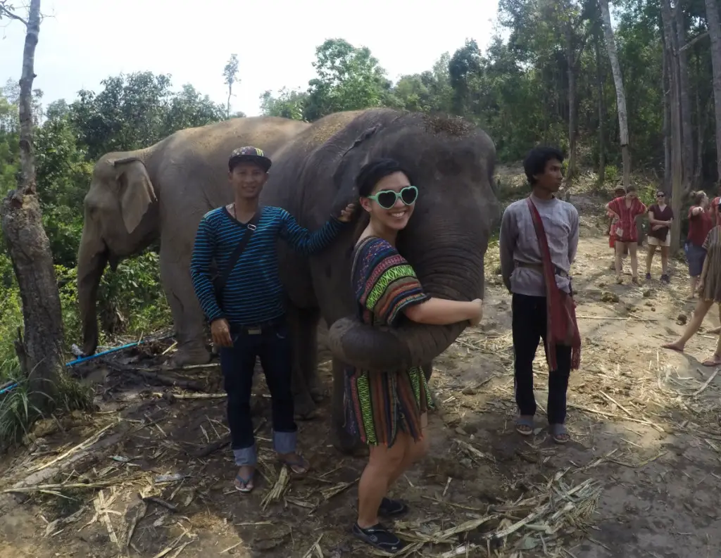 Baby elephants giving me a hug at Elephant Jungle Santuary | Laugh Travel Eat