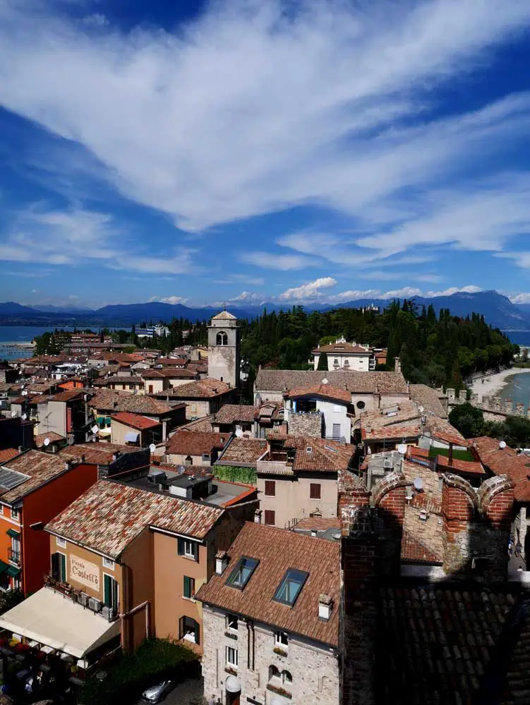 Stunning view of the entire town of Sirmione view from the castle tower, Scarliger castle, sirmione, italy | Laugh Travel Eat