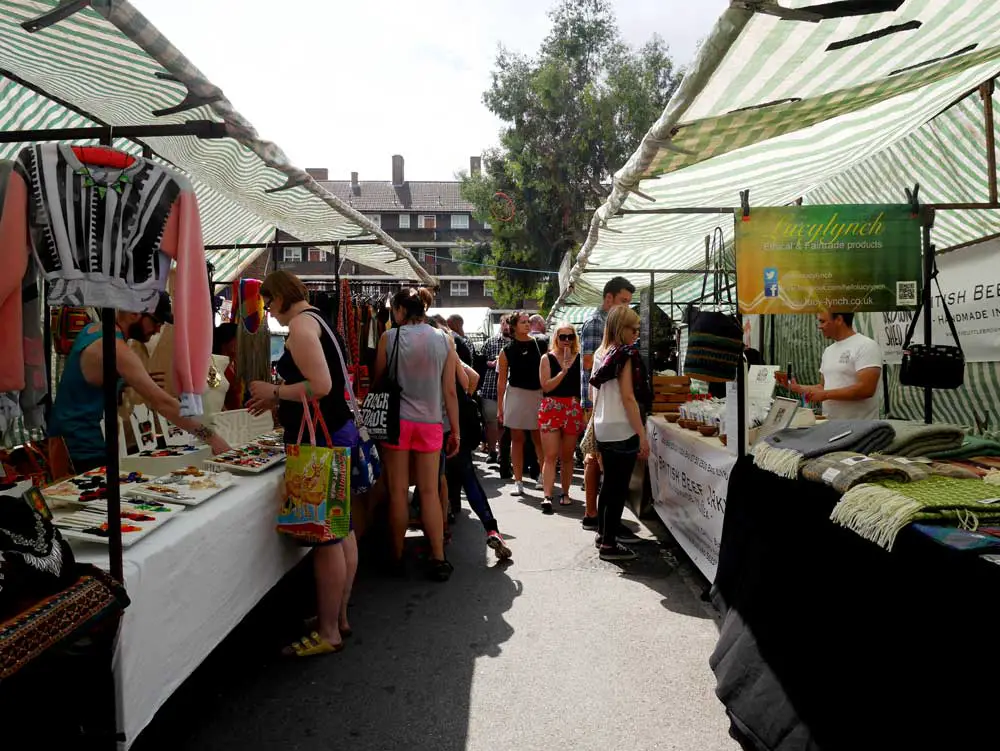 A school yard has temporarily becomes a market during Sunday, Broadway Market, East London, UK | Laugh Travel Eat