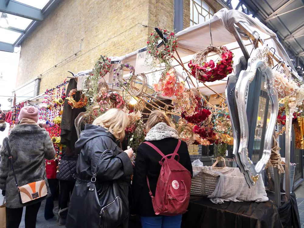 Floral headband store, Spitalfield Market, London, UK | Laugh Travel Eat