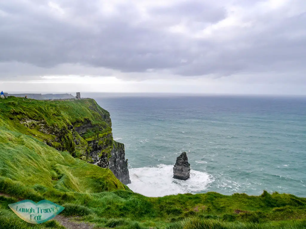 Ciff-of-Moher-with-a-stack-detached-from-the-cliff-rail-tour-dublin-Ireland-Laugh-Travel-Eat