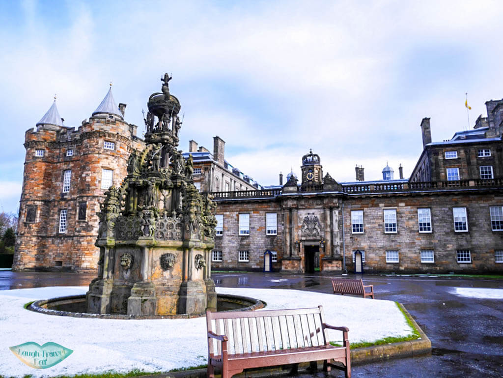 Holyrood Palace in snow Edinburg Laugh Travel Eat