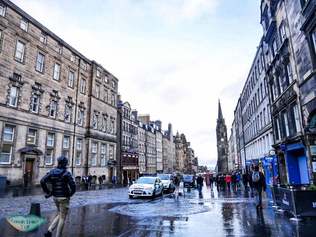 One section of the Royal Mile after rain - Laugh Travel Eat
