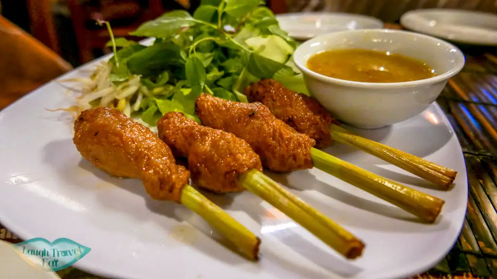 Pork Skewer with rice paper, Nina Cafe, Hue, Vietnam - Laugh Travel Eat