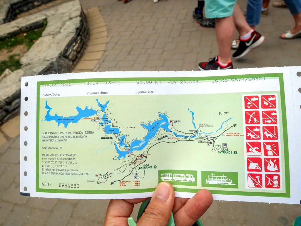 back of ticket plitvice national park croatia