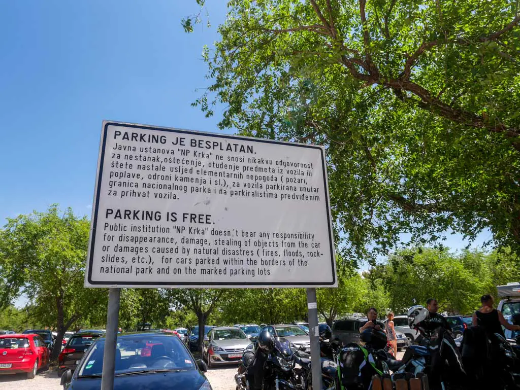 krka national park official parking lot free croatia