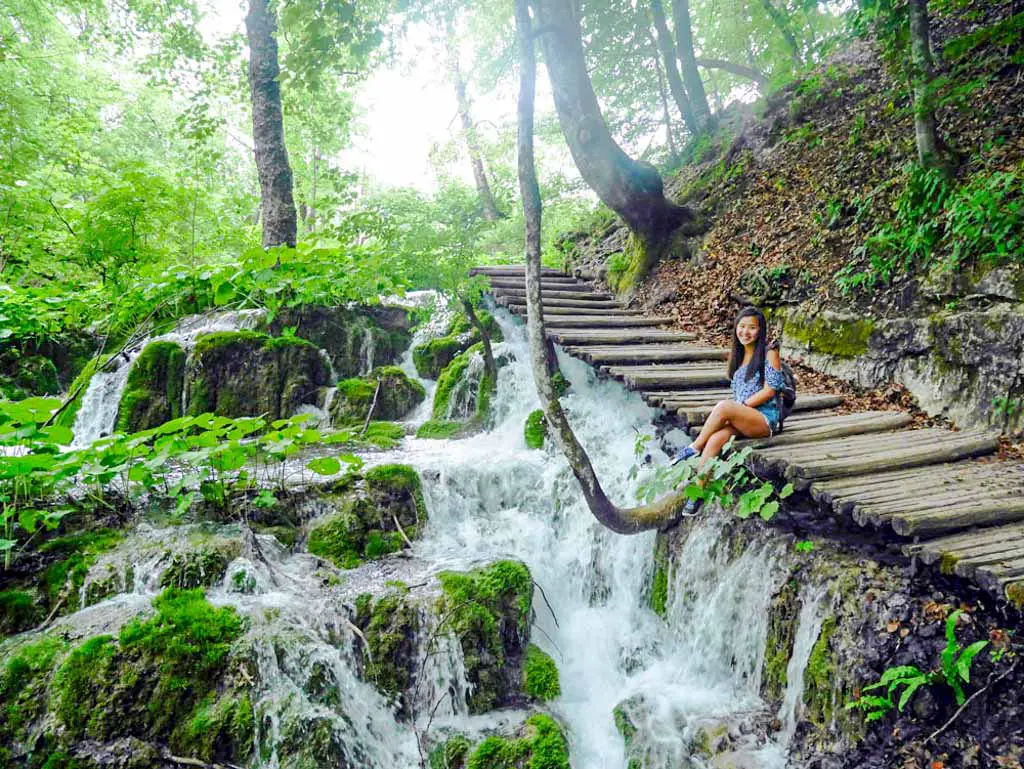 me on a path next to waterfall plitvice national park croatia