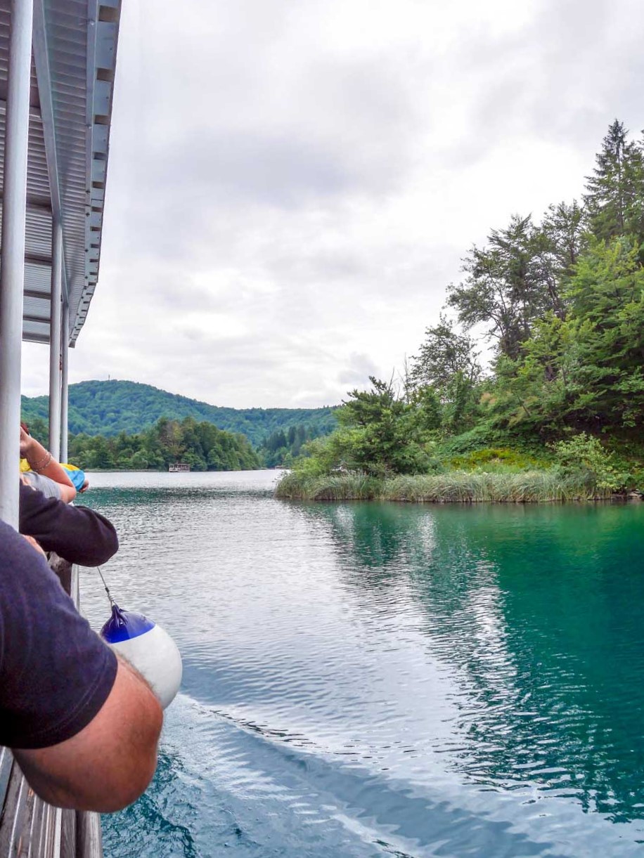 on tourist boat across lake plitvice national park croatia