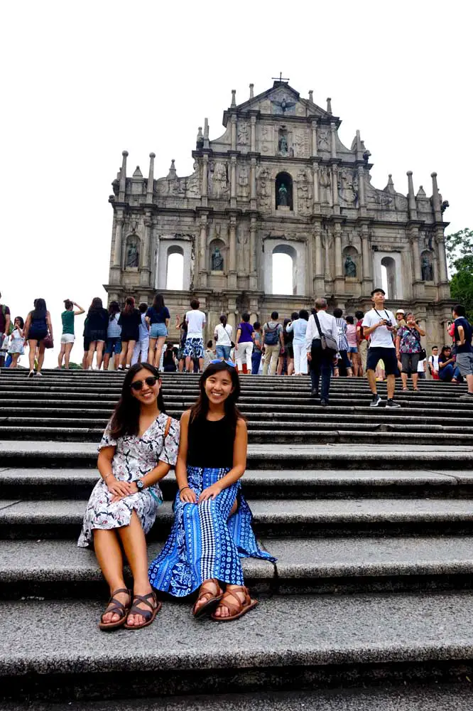 Touristy photo on the steps facing Ruins of St Paul, macau | Laugh Travel Eat