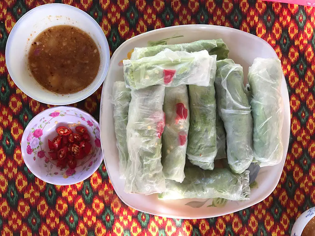 Rice paper spring rolls, siem reap countryside cooking class, cambodia | Laugh Travel Eat