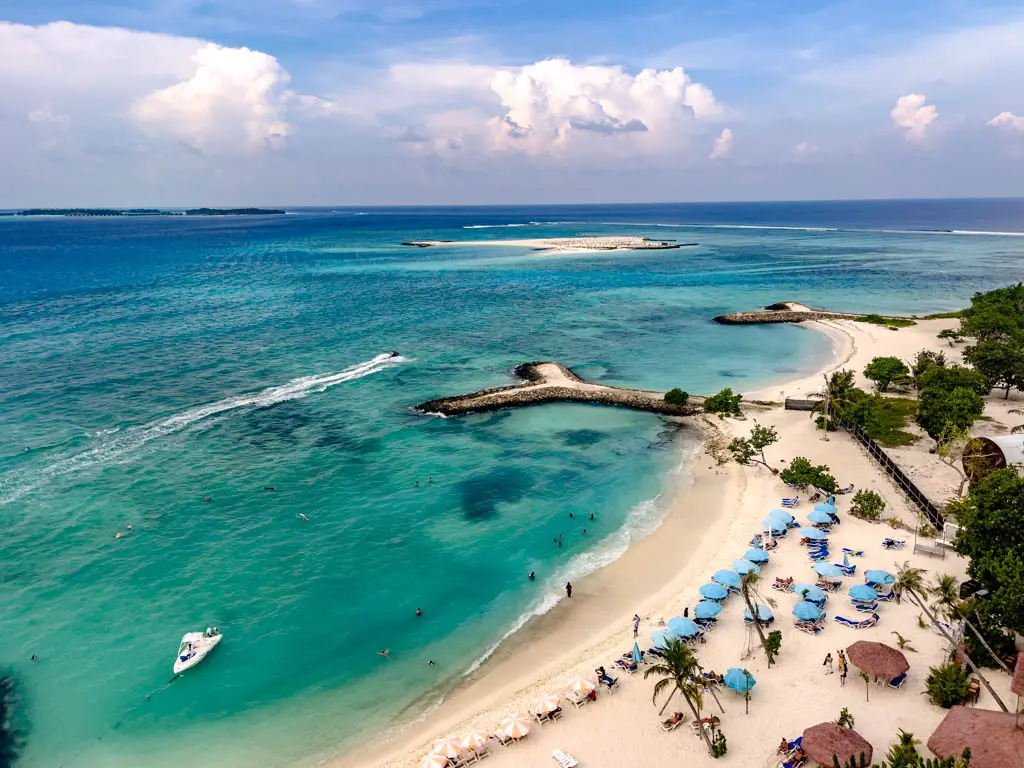 view of bikini beach from Arena Beach Hotel Maafushi Maldives - laugh travel eat