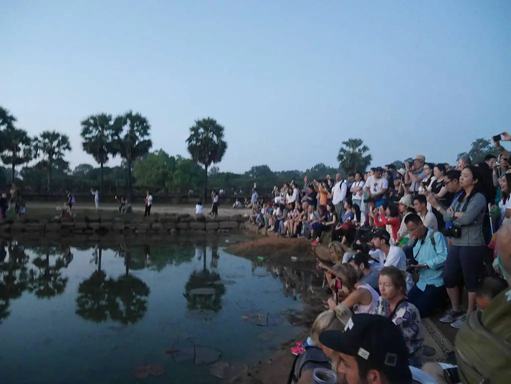 Angkor Wat sunrise reflection pool crowd, Cambodia | Laugh Travel Eat