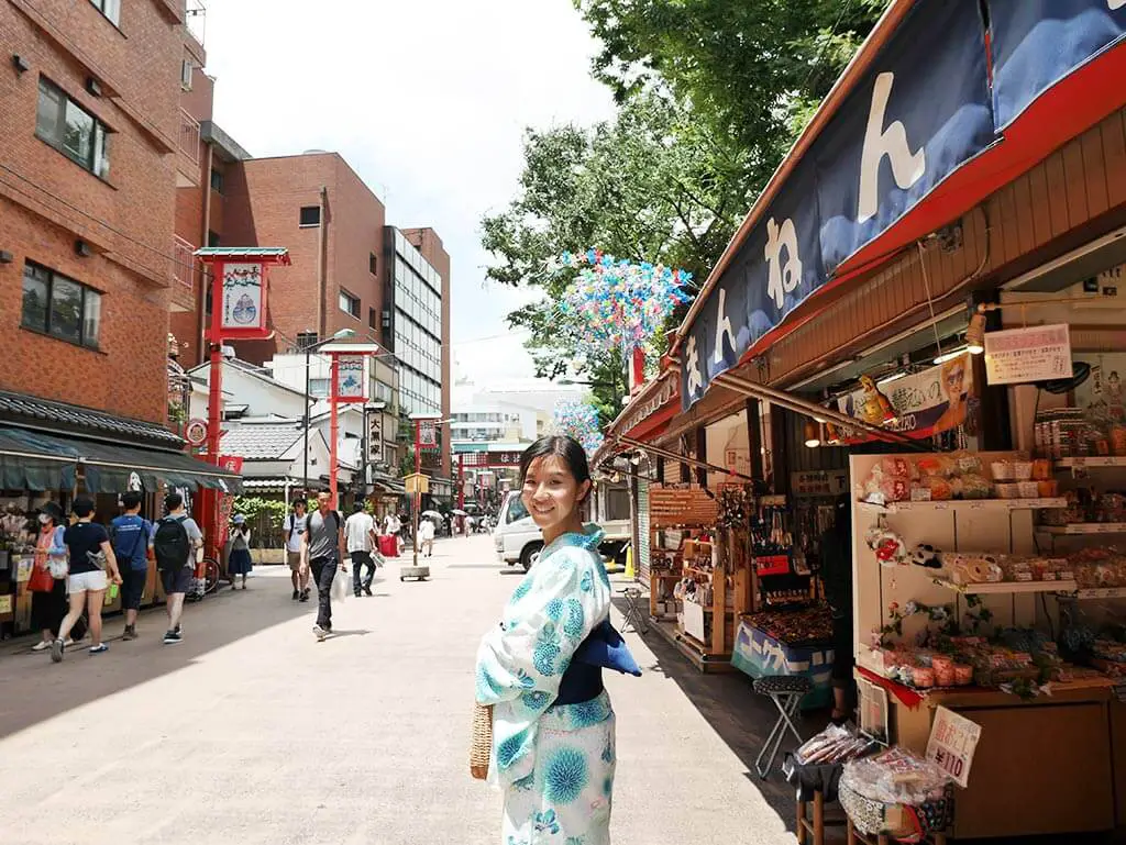 me in kimono, streets of asakusa, taito, tokyo, japan | Laugh Travel Eat