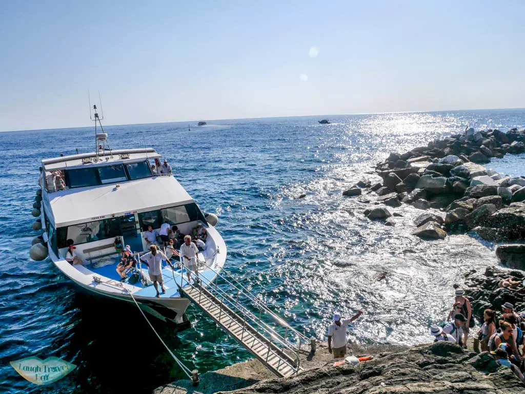 ferry at riomaggiore port cinque terre italy | Laugh Travel Eat