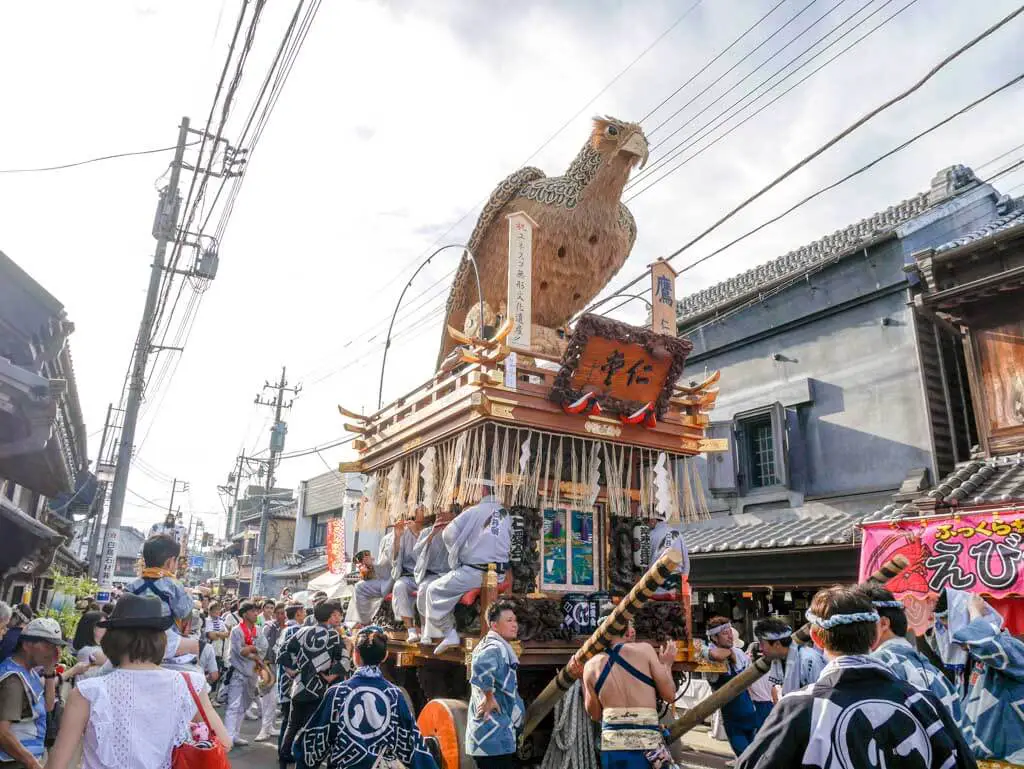 eagle float at grand sawara festival chita japan