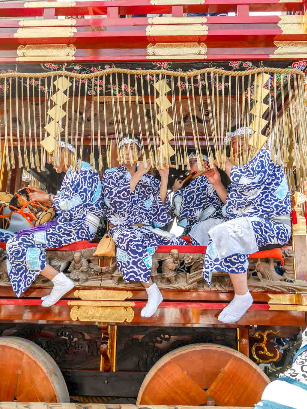 musicians on float at grand sawara festival chita japan
