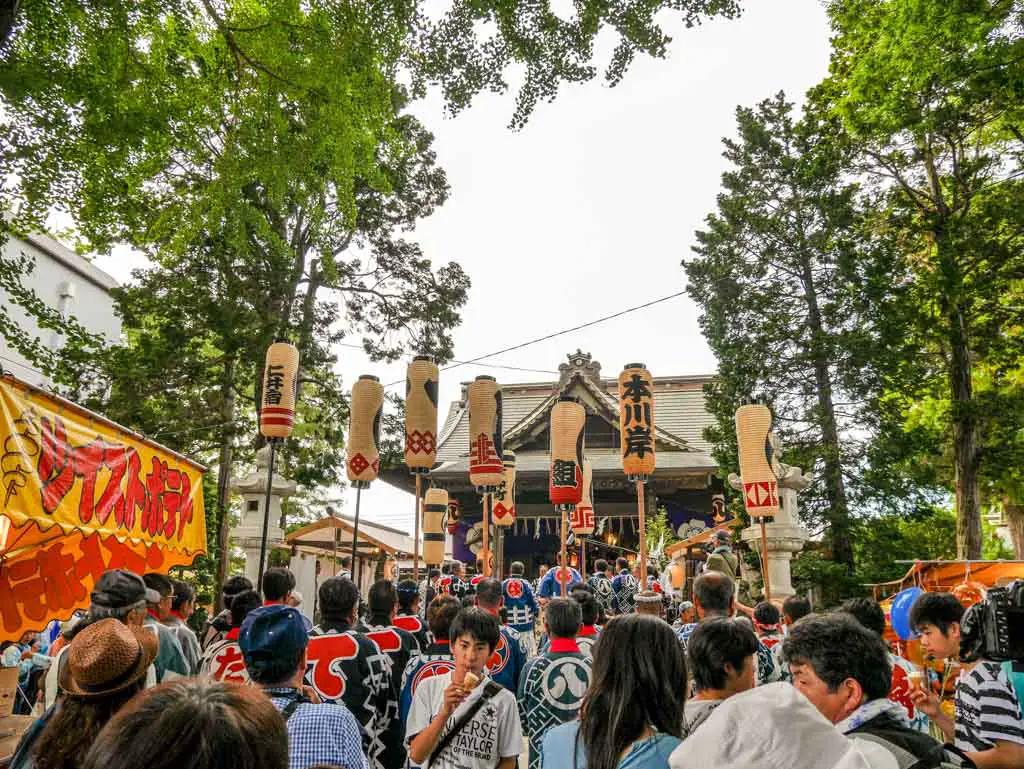 prayers at the temple at grand sawara festival chita japan