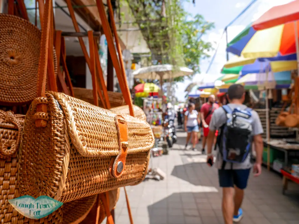 basket bags in ubud art market bali indoesnia - laugh travel eat