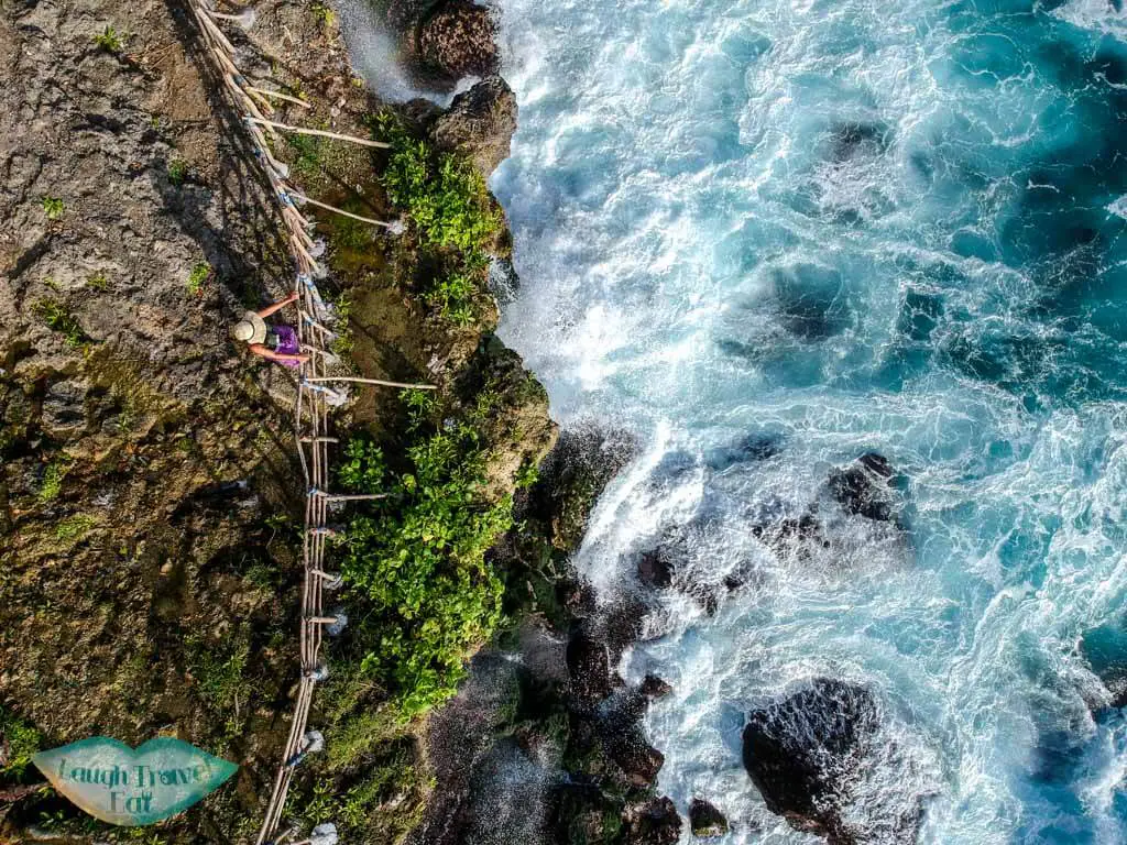 birdseye view of Peguyangan waterfall Nusa Penida Bali Indonesia