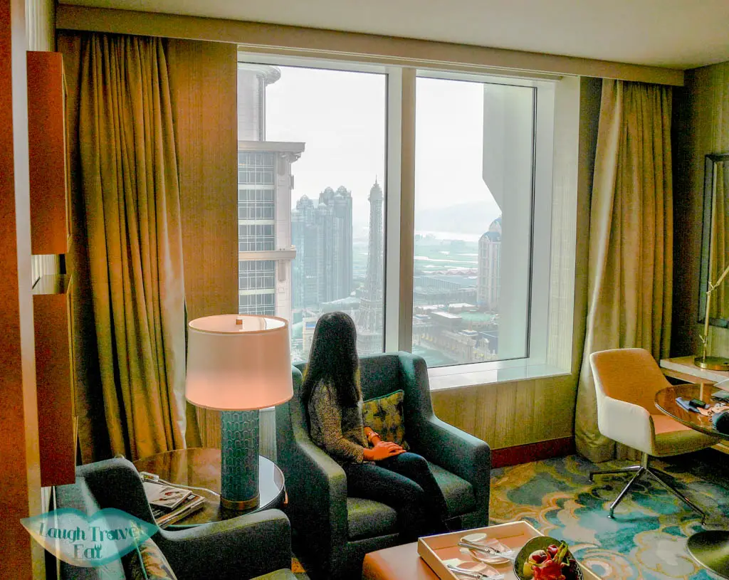 me looking out at st regis hotel room macau