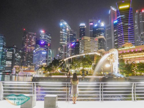 merlion park at night singapore - laugh travel eat