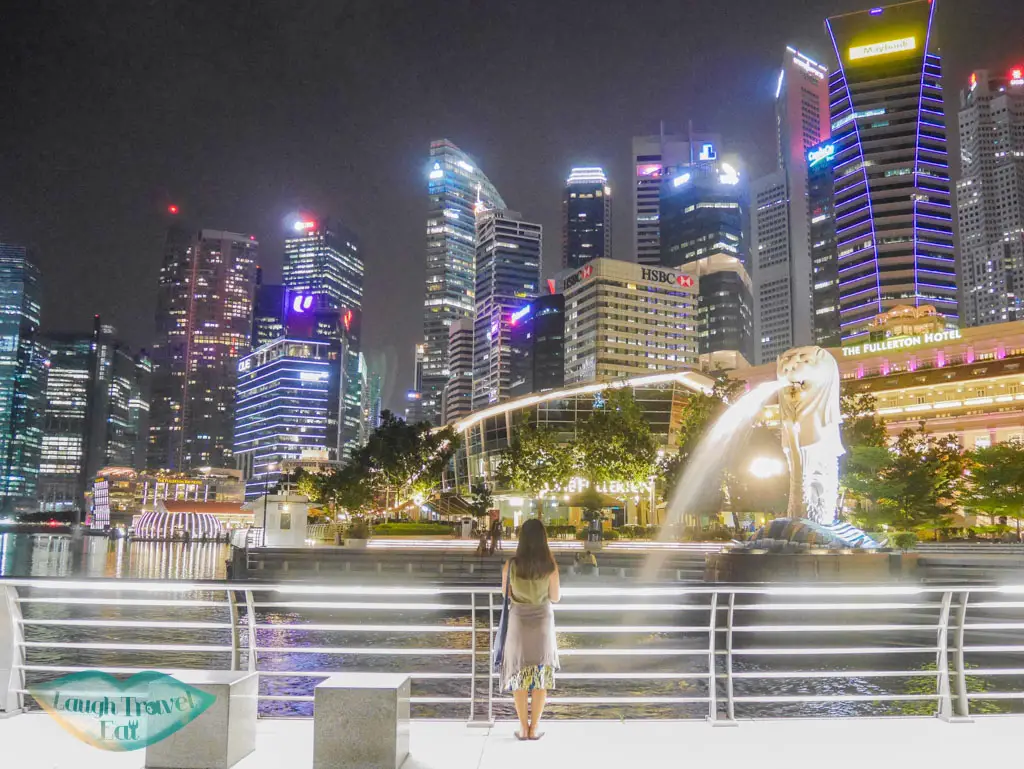 merlion park at night singapore - laugh travel eat