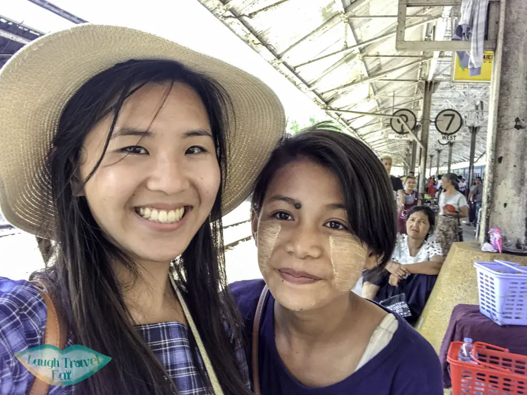 selfie with kind girl at circular train yangon myanmar - laugh travel eat