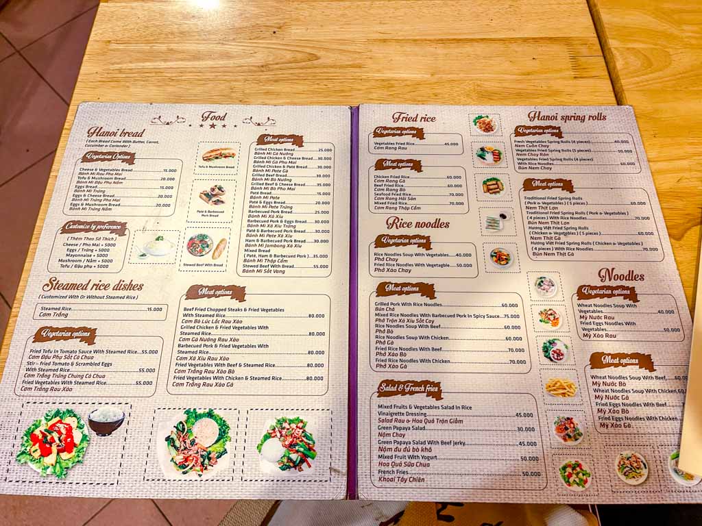 menu Hương Việt restaurant Hanoi Vietnam - laugh travel eat