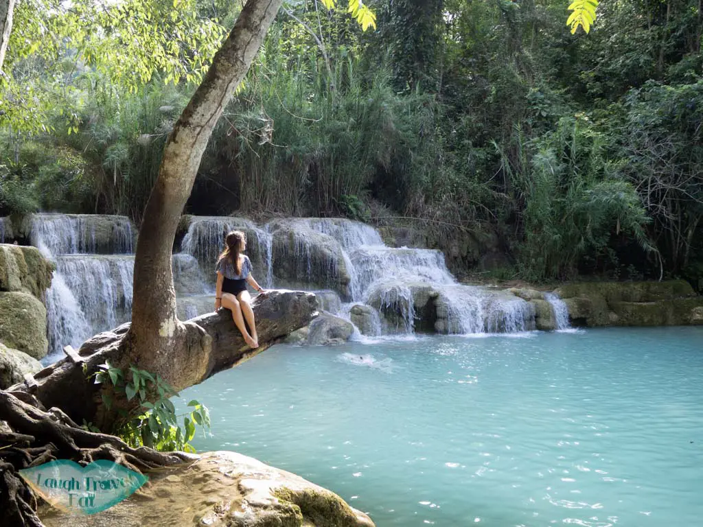 main swimming pool kuang si waterfall luang prabang laos - laugh travel eat