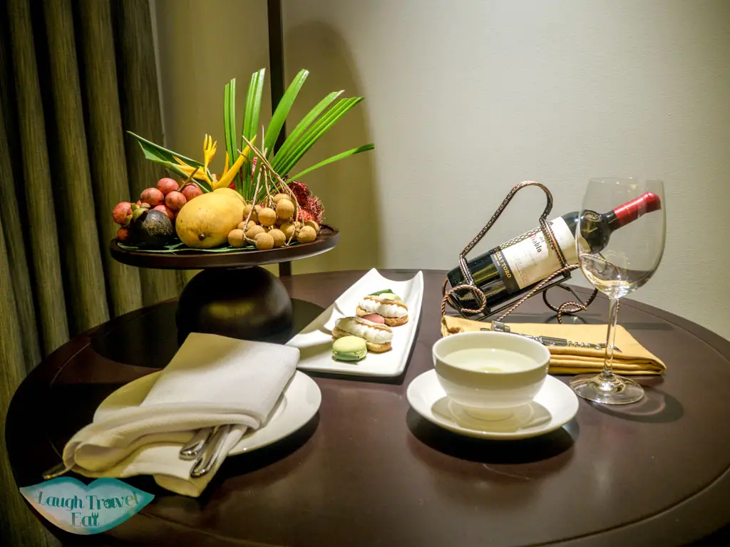 welcome platter deluxe room pullman luang prabang laos - laugh travel eat