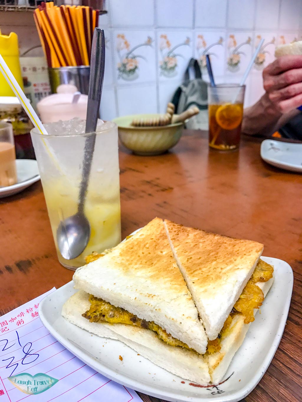 beef egg sandwich and pineapple ice Sun Heung Yuen sham shui po hong kong - laugh travel eat