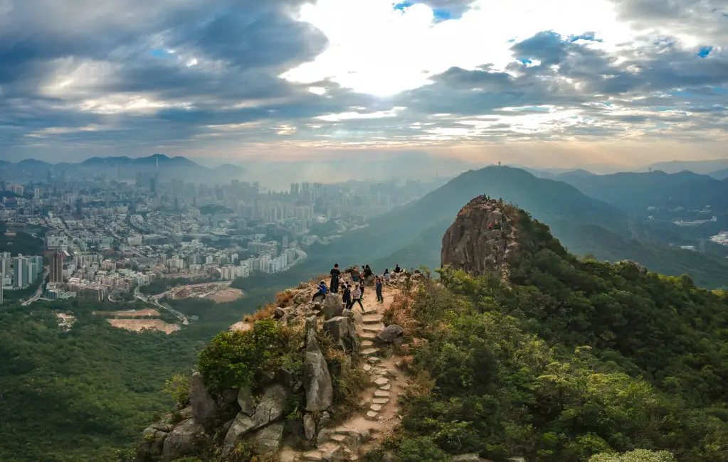 drone shot of lion rock hike in hong kong - laugh travel eat