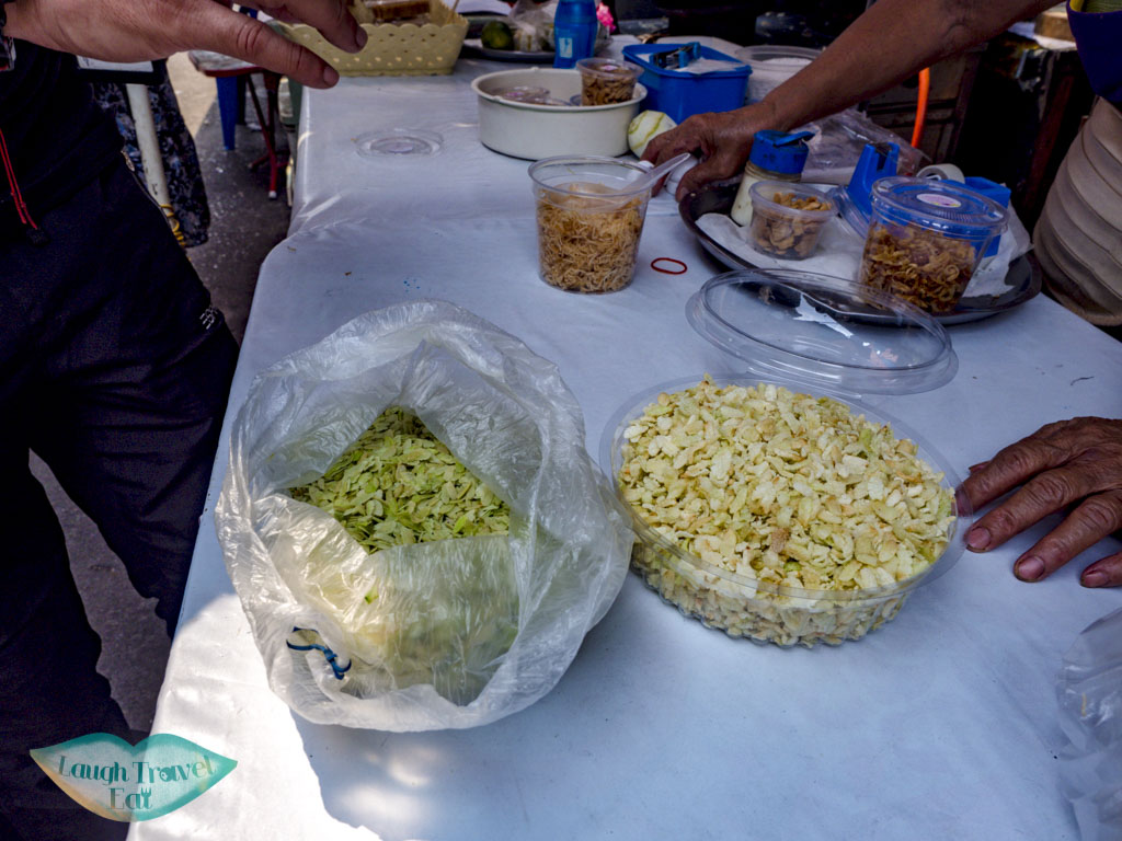 crispy rice snacks Nang Loeng Market bangkok thailand - laugh travel eat