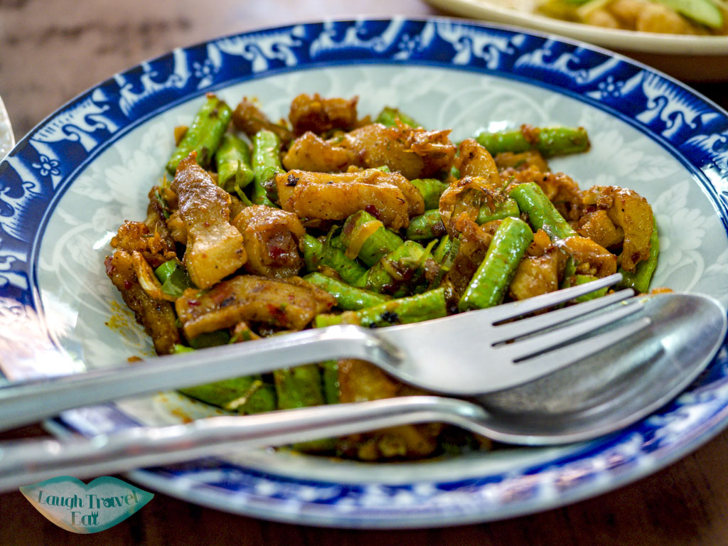 fatty pork fried in red curry sauce Nang Loeng Market bangkok thailand - laugh travel eat